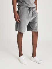 Reiss Grey Alnmouth Velour Drawstring Shorts - Image 3 of 5