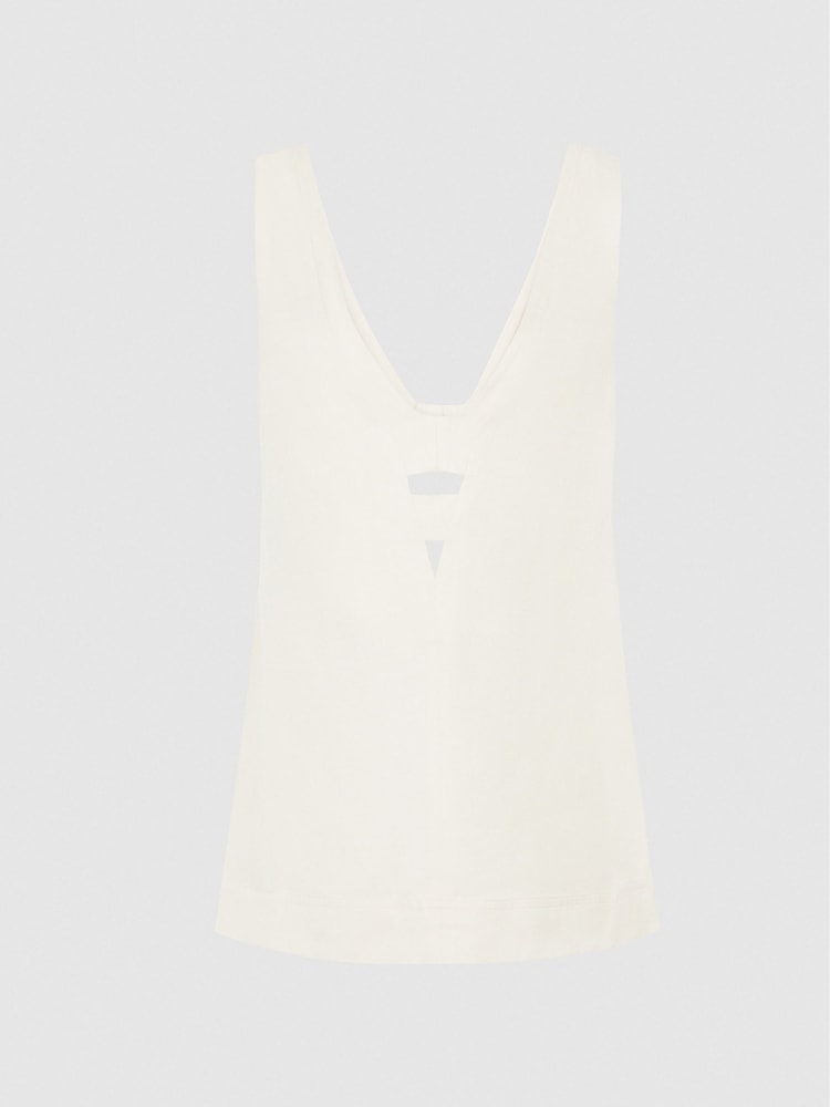 Reiss Beige Emi Linen Blend V-Neck Top - Image 2 of 5