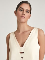 Reiss Beige Emi Linen Blend V-Neck Top - Image 3 of 5