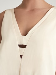 Reiss Beige Emi Linen Blend V-Neck Top - Image 5 of 5