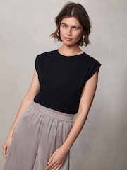 Mint Velvet Black Cotton Extended T-Shirt - Image 1 of 6
