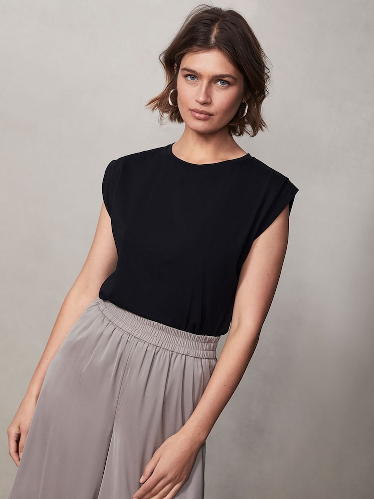 Mint Velvet Black Cotton Extended T-Shirt - Image 1 of 6