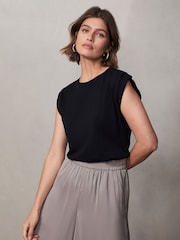 Mint Velvet Black Cotton Extended T-Shirt - Image 2 of 6