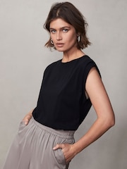 Mint Velvet Black Cotton Extended T-Shirt - Image 3 of 6