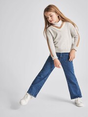 Reiss Grey Cora Jr Stripe Trim V Neck Jumper - Image 1 of 6