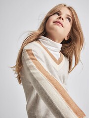 Reiss Grey Cora Jr Stripe Trim V Neck Jumper - Image 3 of 6