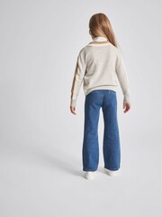 Reiss Grey Cora Jr Stripe Trim V Neck Jumper - Image 5 of 6