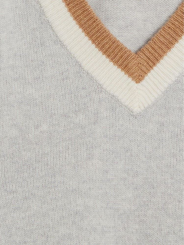 Reiss Grey Cora Jr Stripe Trim V Neck Jumper - Image 6 of 6