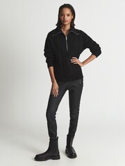 Reiss Black Alexis Cable Knit Zip Neck Jumper - Image 1 of 5