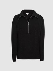 Reiss Black Alexis Cable Knit Zip Neck Jumper - Image 2 of 5
