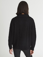 Reiss Black Alexis Cable Knit Zip Neck Jumper - Image 5 of 5