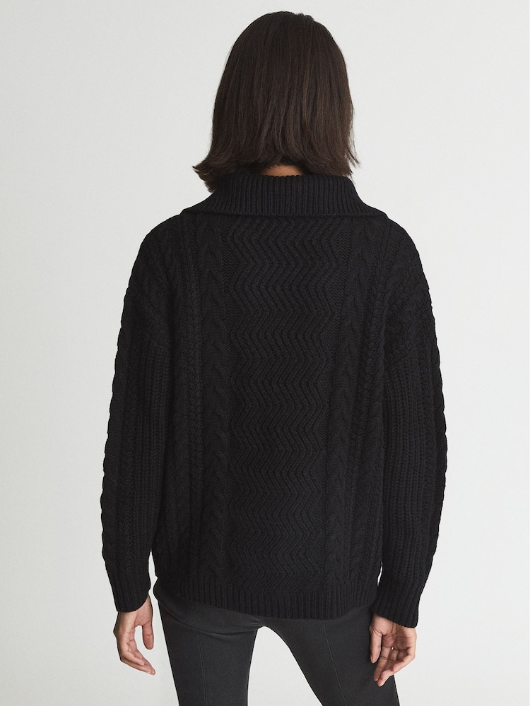 Reiss Black Alexis Cable Knit Zip Neck Jumper - Image 5 of 5