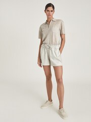 Reiss Mink Jenna Boxy Zip Neck Polo Shirt - Image 1 of 4
