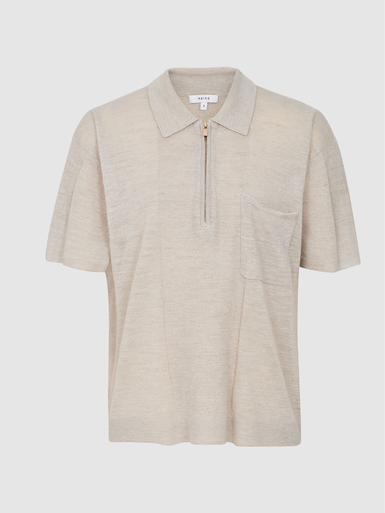 Reiss Mink Jenna Boxy Zip Neck Polo Shirt - Image 2 of 4