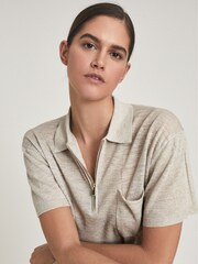 Reiss Mink Jenna Boxy Zip Neck Polo Shirt - Image 3 of 4