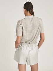 Reiss Mink Jenna Boxy Zip Neck Polo Shirt - Image 4 of 4
