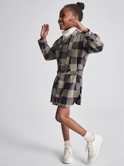 Reiss Navy Elle Jr Checked Wool Blend Dress - Image 1 of 6
