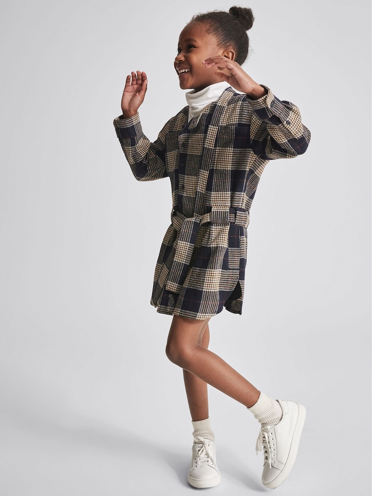 Reiss Navy Elle Jr Checked Wool Blend Dress - Image 1 of 6