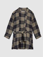 Reiss Navy Elle Jr Checked Wool Blend Dress - Image 2 of 6