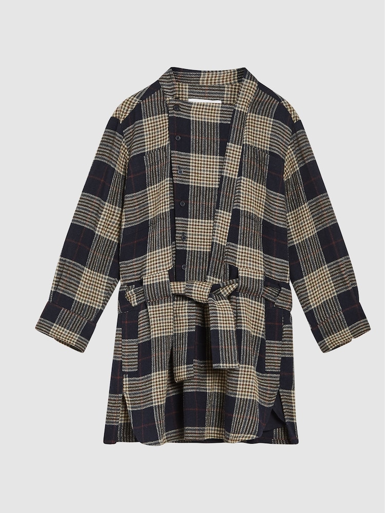 Reiss Navy Elle Jr Checked Wool Blend Dress - Image 2 of 6