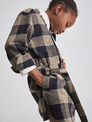 Reiss Navy Elle Jr Checked Wool Blend Dress - Image 4 of 6