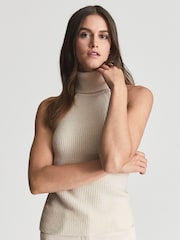 Reiss Cream Clem Sleeveless Roll Neck Top - Image 1 of 1