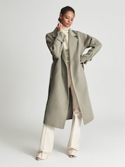 Reiss Khaki Green Olive Wool Blend Oversized Overcoat - Image 1 of 6