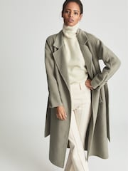 Reiss Khaki Green Olive Wool Blend Oversized Overcoat - Image 3 of 6