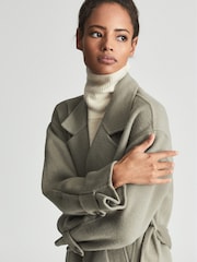 Reiss Khaki Green Olive Wool Blend Oversized Overcoat - Image 4 of 6