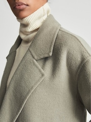 Reiss Khaki Green Olive Wool Blend Oversized Overcoat - Image 6 of 6