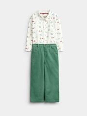 JoJo Maman Bébé Dark Green Christmas Car Print Shirt & Cord Trousers Set - Image 1 of 7