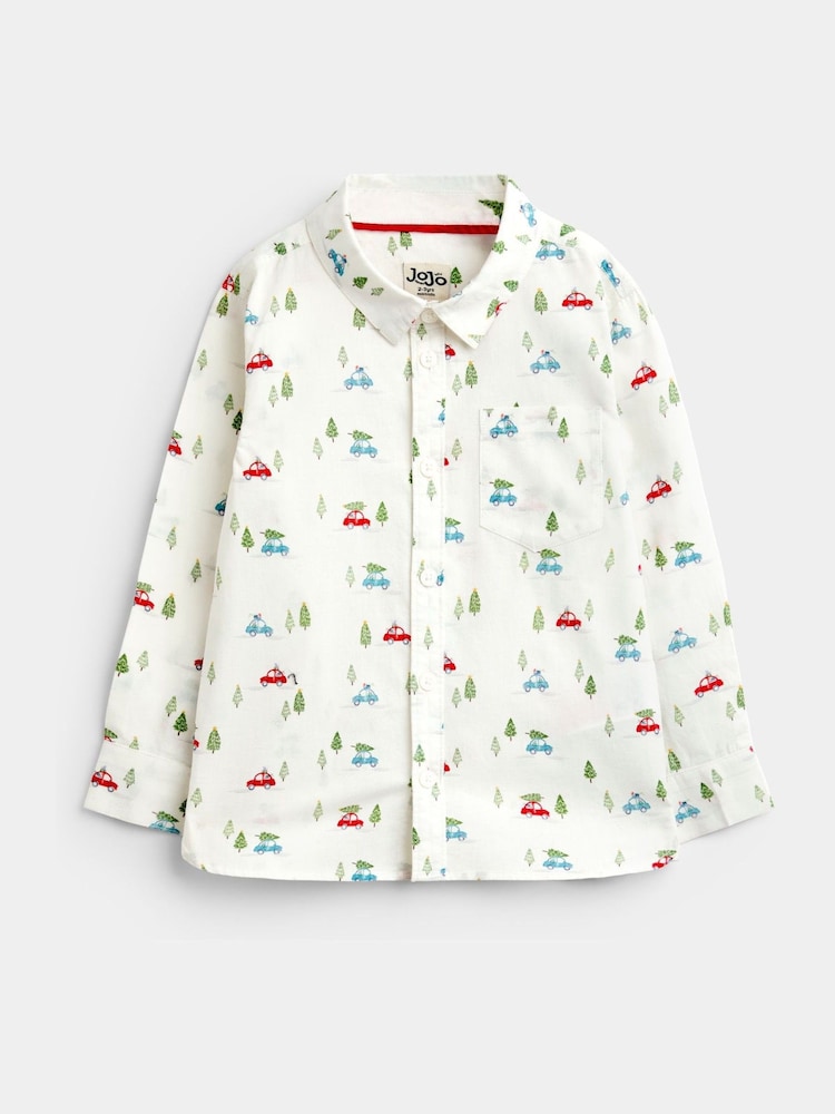 JoJo Maman Bébé Dark Green Christmas Car Print Shirt & Cord Trousers Set - Image 2 of 7 JoJo Maman Bébé Dark Green Christmas Car Print Shirt & Cord Trousers Set - Image 2 of 7