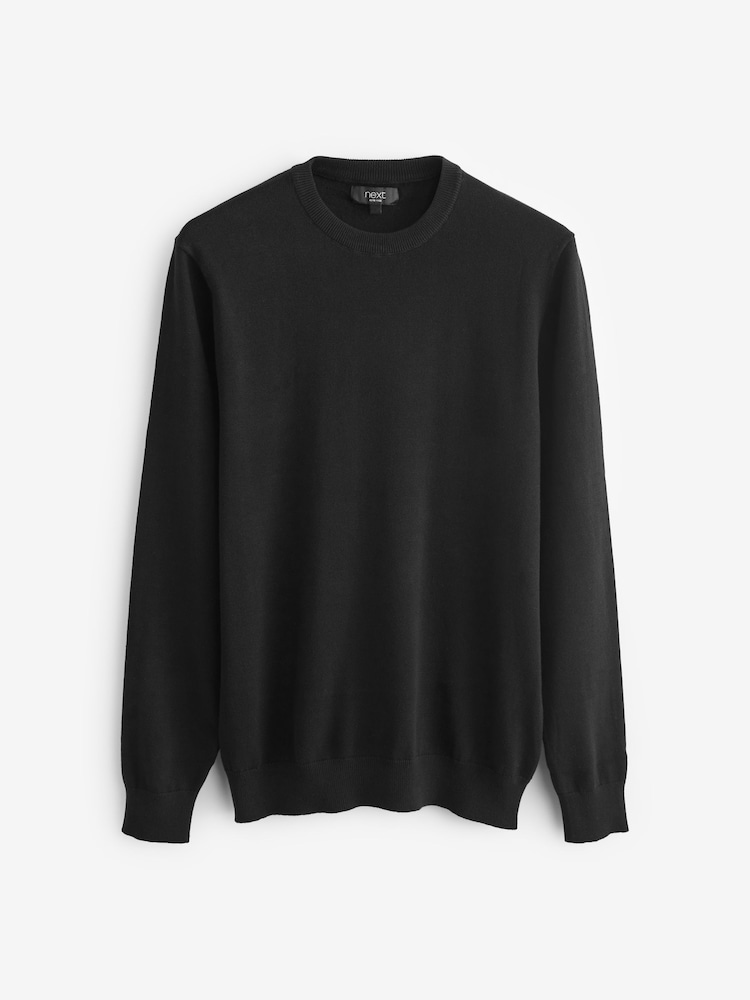 Buy Black Regular Fit Pure Cotton Crew Jumper from the Next UK