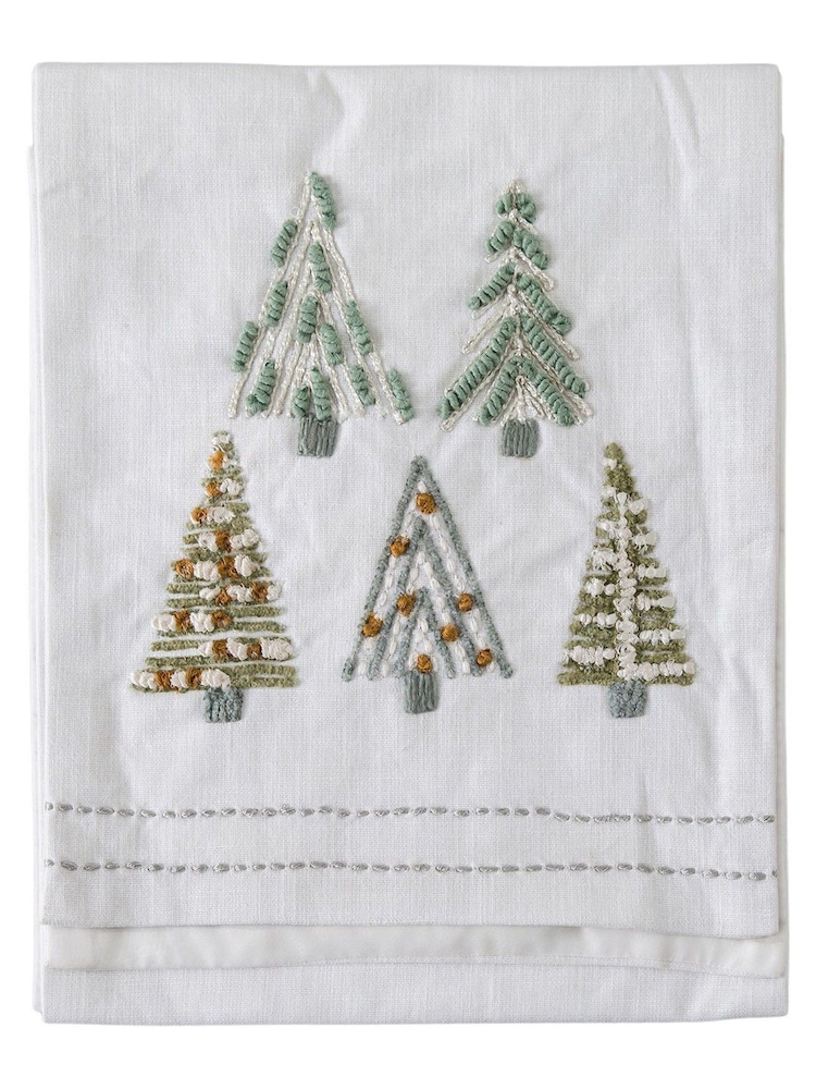 Gallery Home White Embroidered Christmas Trees 100% Cotton Table Runner 2.5 Metres - Image 1 of 1