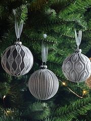 Gallery Home 6 Pack Grey Assorted Glitter Geo Christmas Baubles - Image 1 of 2