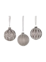 Gallery Home 6 Pack Grey Assorted Glitter Geo Christmas Baubles - Image 2 of 2