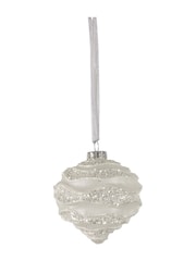 Gallery Home Set of 6 White Christmas Glitter Wavy Baubles - Image 2 of 2