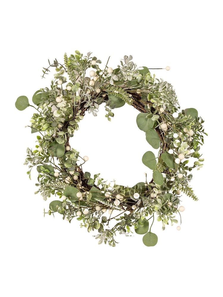 Gallery Home Green Christmas White Berry With Mixed Leaves Wreath - Image 2 of 2