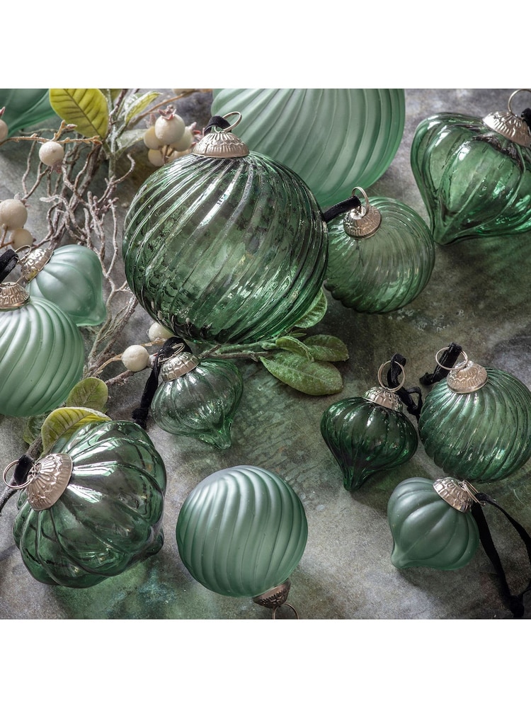 Gallery Home 6 Pack Green Christmas Olsen Spruce Assorted Fluted Baubles - Image 1 of 3