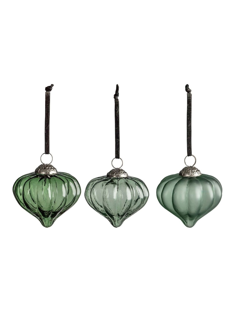 Gallery Home 6 Pack Green Christmas Olsen Spruce Assorted Fluted Baubles - Image 2 of 3