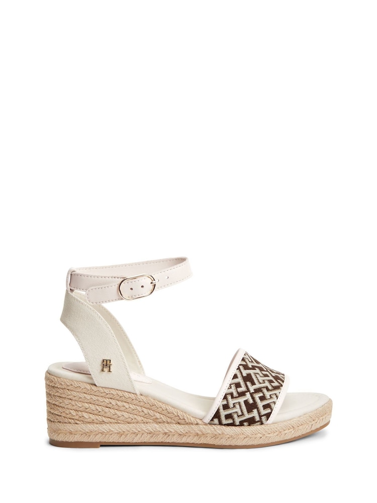 Tommy Hilfiger Brown Logo Plaque Jacquard Wedge Espadrilles Heels - Image 1 of 5 Tommy Hilfiger Brown Logo Plaque Jacquard Wedge Espadrilles Heels - Image 1 of 5