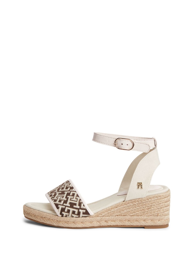 Tommy Hilfiger Brown Logo Plaque Jacquard Wedge Espadrilles Heels - Image 2 of 5 Tommy Hilfiger Brown Logo Plaque Jacquard Wedge Espadrilles Heels - Image 2 of 5