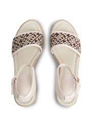 Tommy Hilfiger Brown Logo Plaque Jacquard Wedge Espadrilles Heels - Image 4 of 5