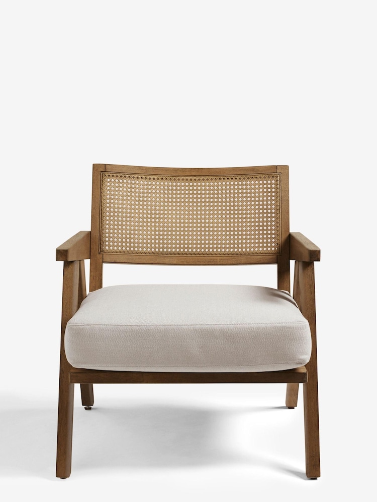 Bronx Wood Effect, Contemporary Linen Natural Abel Wooden Rattan Accent Chair - Image 2 of 8