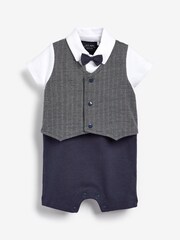 Grey/White Smart Bow Tie And Waistcoat Romper (0mths-2yrs) - Image 1 of 3