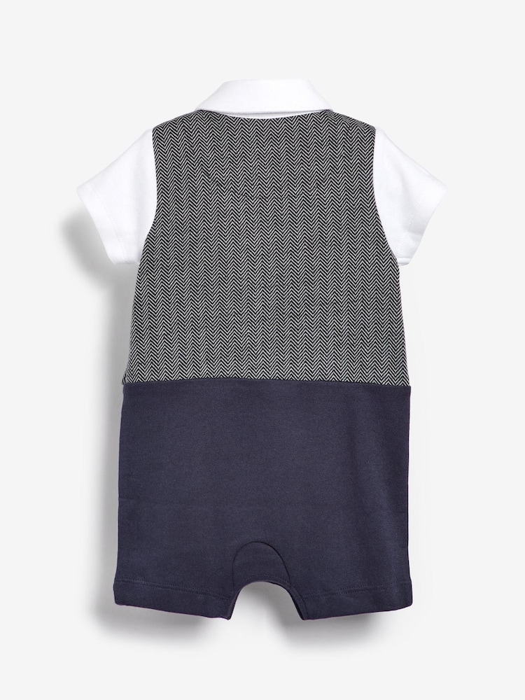 Grey/White Smart Bow Tie And Waistcoat Romper (0mths-2yrs) - Image 2 of 3