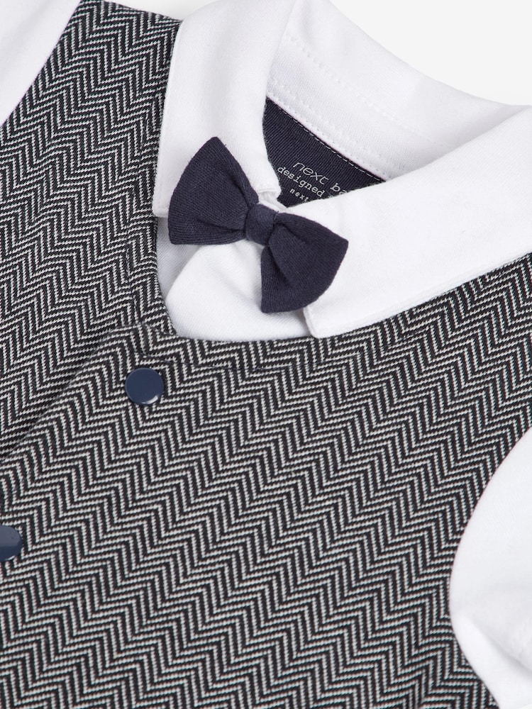 Grey/White Smart Bow Tie And Waistcoat Romper (0mths-2yrs) - Image 3 of 3