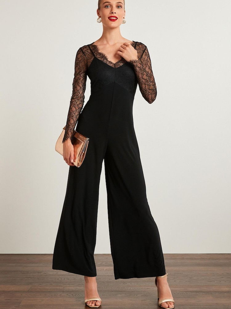 Black Long Sleeve Lace Jumpsuit - Image 2 of 5