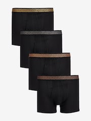 Black Metallic Pattern Waistband 4 pack A-Front Cotton Rich Boxers - Image 1 of 10