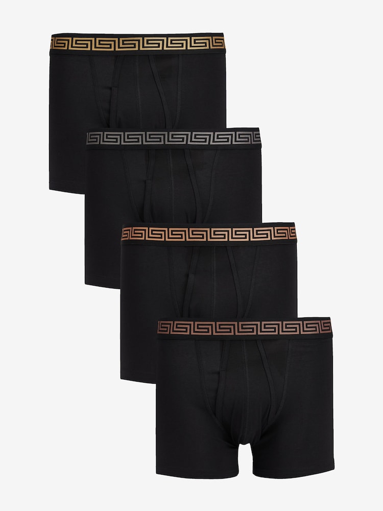 Black Metallic Pattern Waistband 4 pack A-Front Cotton Rich Boxers - Image 1 of 10